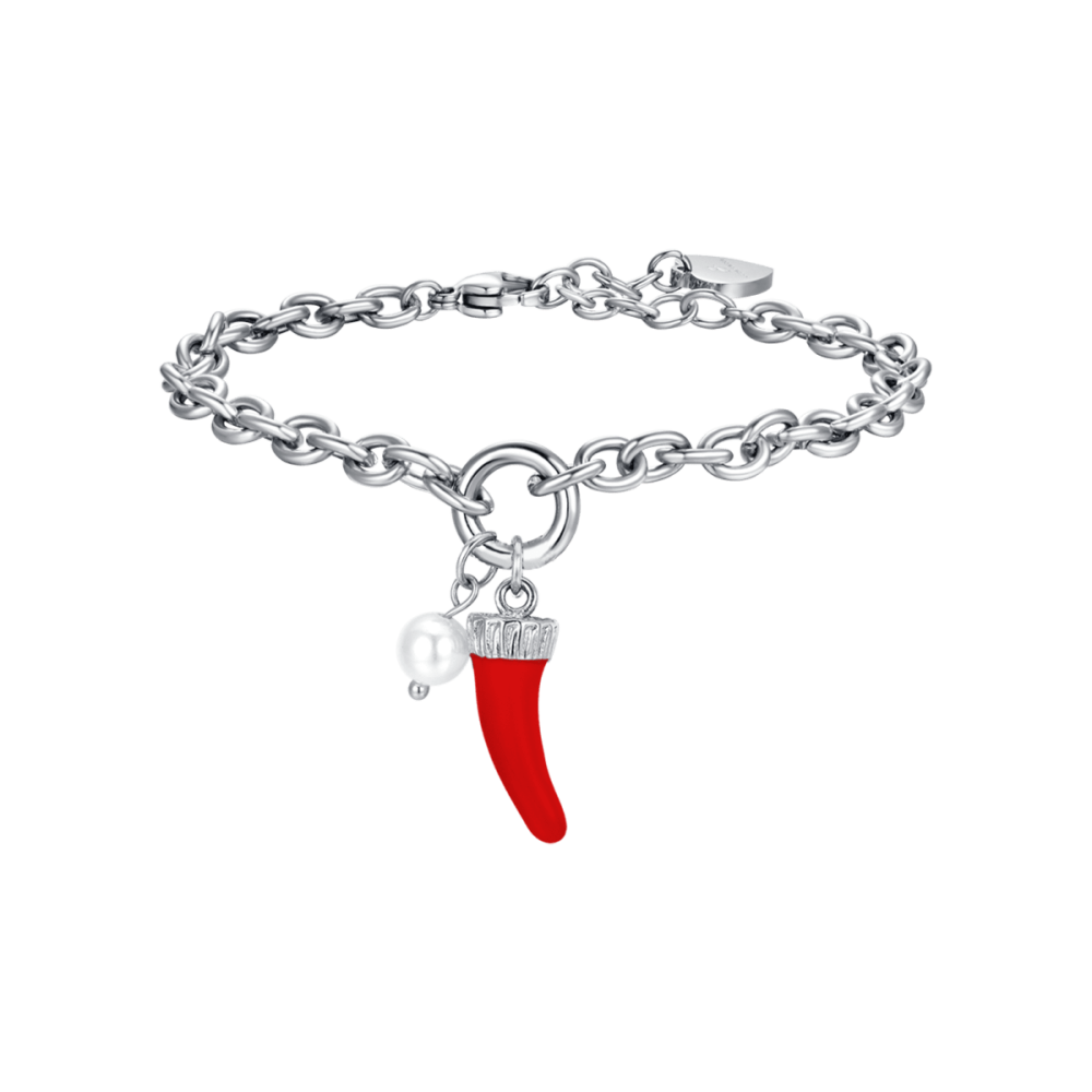 Luca Barra Bracciale Acciaio Cornetto Smalto Rosso