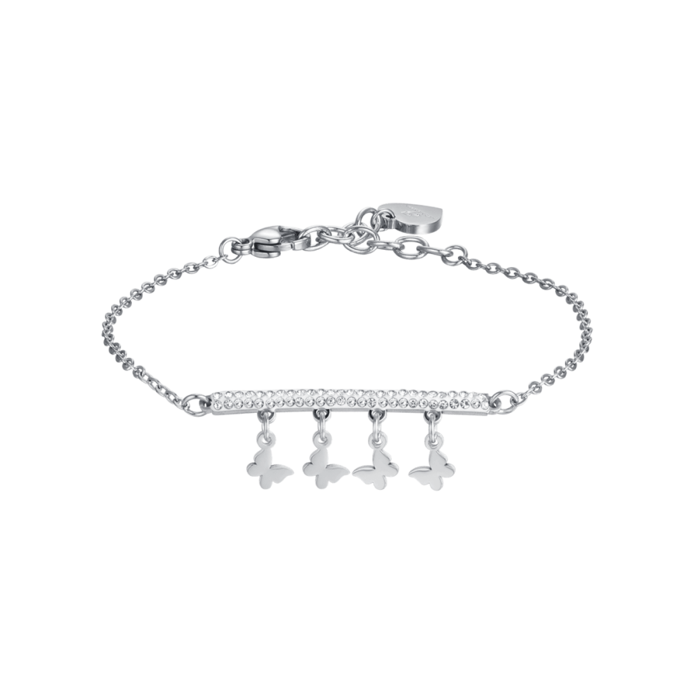 Luca Barra Bracciale Acciaio Piastra con 4 Farfalle