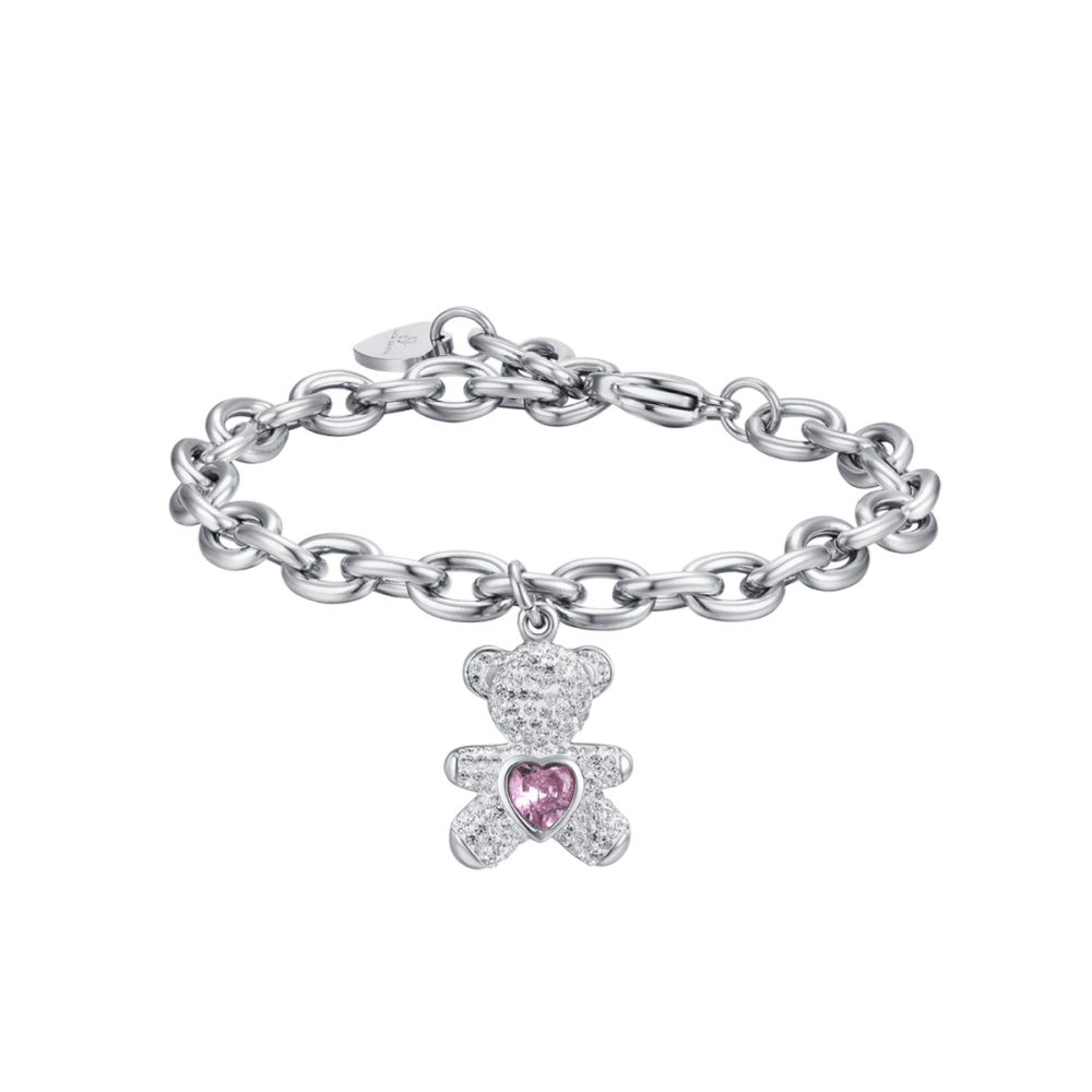 Luca Barra Bracciale Acciaio Orsetto Cuore Rosa
