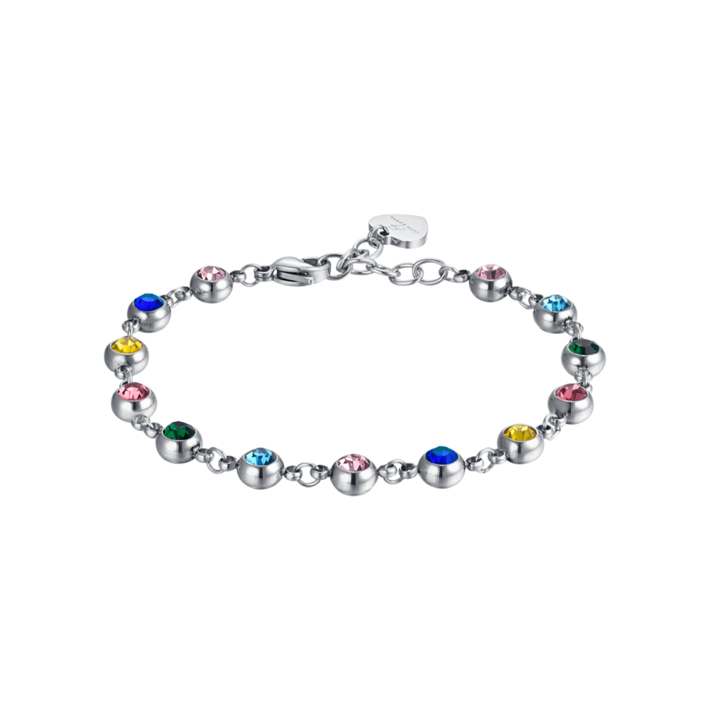 Luca Barra Bracciale Acciaio Cristalli Multicolor