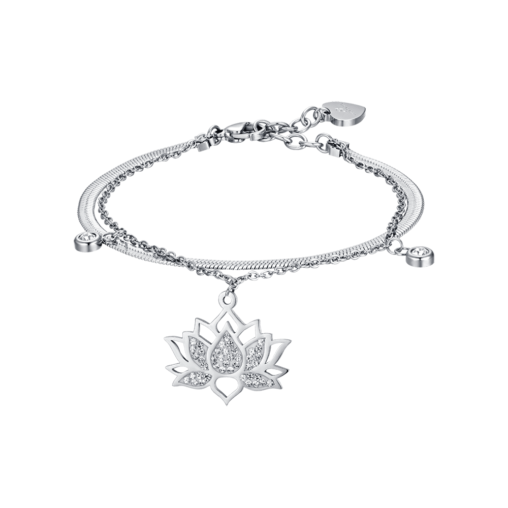 Luca Barra Bracciale 2 Fili Acciaio con Fiore di Loto