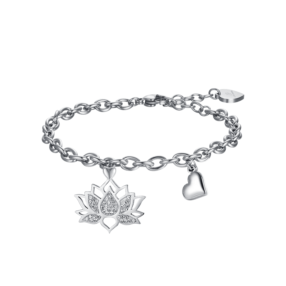 Luca Barra Bracciale Acciaio con Fiore di Loto e Cuore