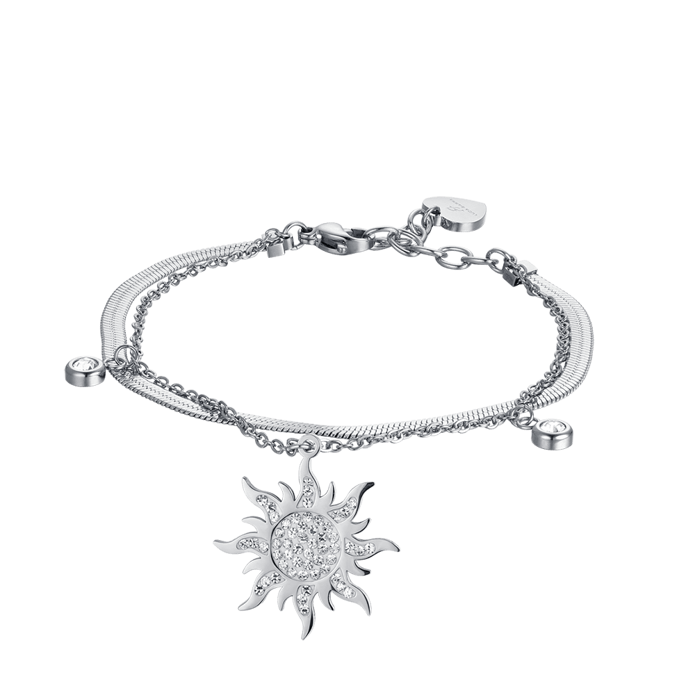 Luca Barra Bracciale 2 Fili Acciaio con Sole e Cristalli