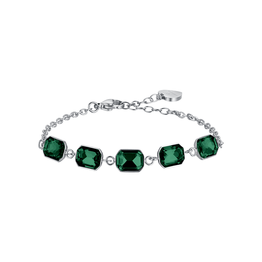 Luca Barra Bracciale Acciaio Cristalli Verdi
