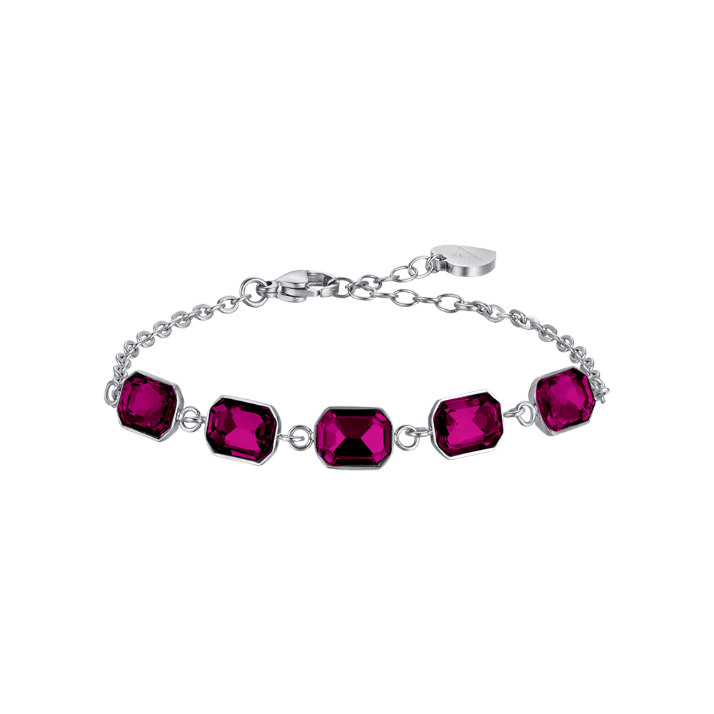 Luca Barra Bracciale Acciaio Cristalli Fucsia