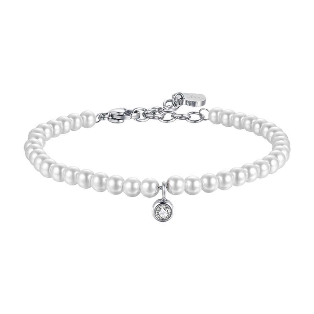 Luca Barra Bracciale Acciaio Perle e Cristallo