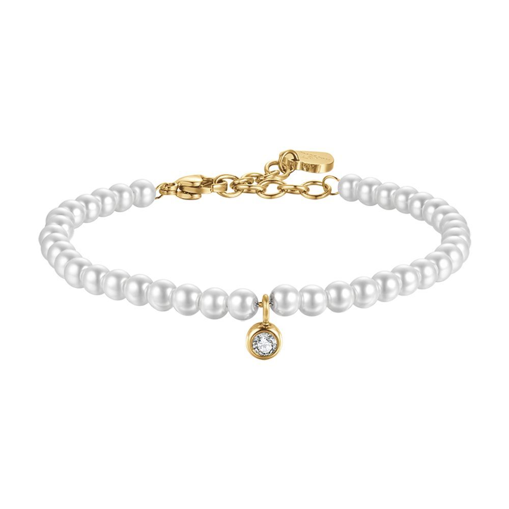 Luca Barra Bracciale Acciaio Gold Perle e Cristallo