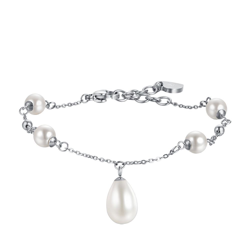 Luca Barra Bracciale Acciaio con Perle Bianche