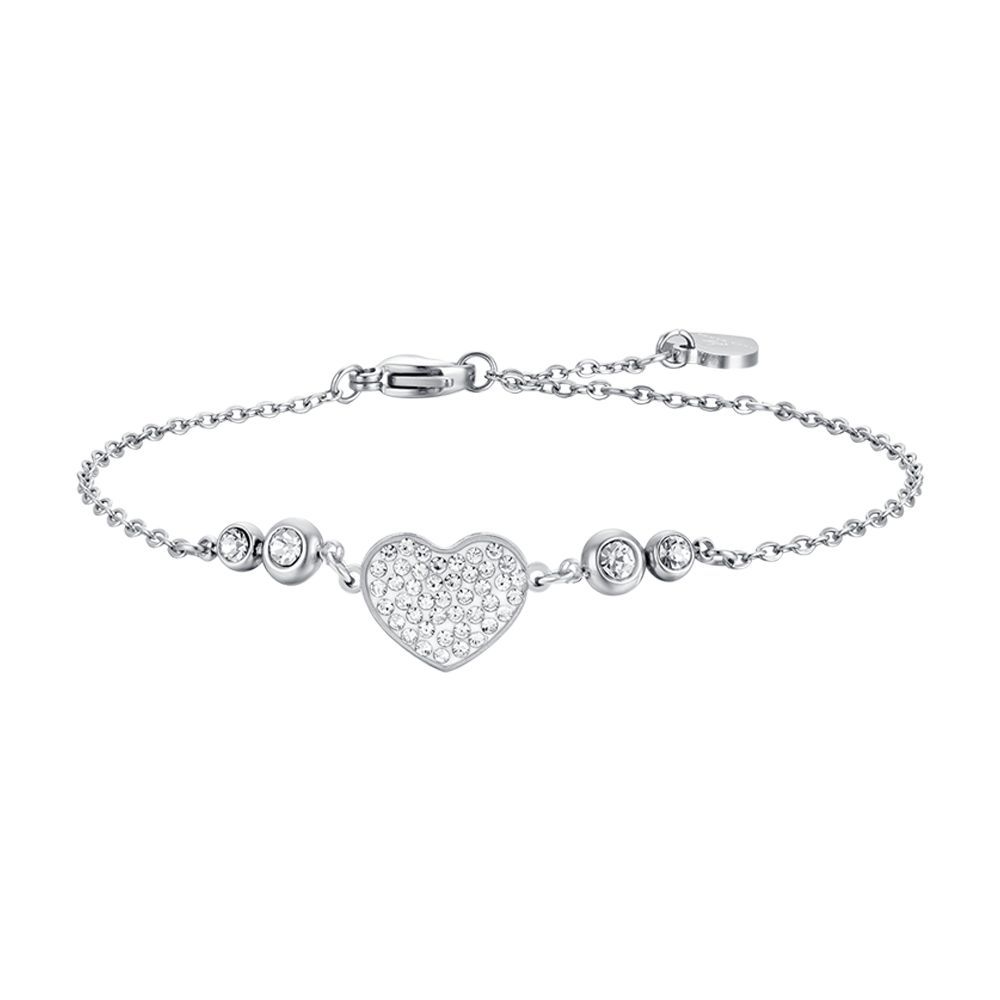 Luca Barra Bracciale Acciaio Cuore e Cristalli Bianchi