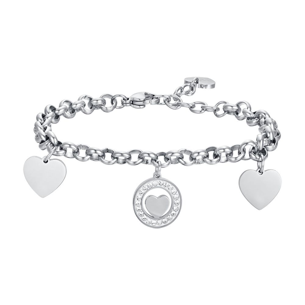Luca Barra Bracciale Acciaio Cuori e Cristalli