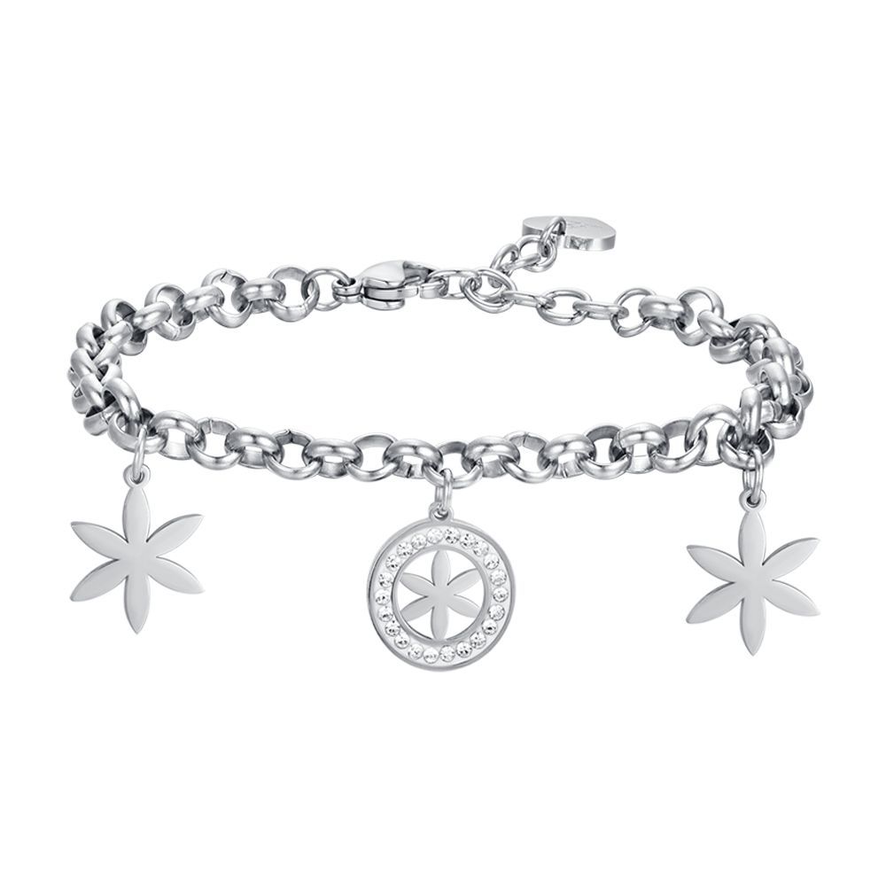 Luca Barra Bracciale Acciaio Fiore Della Vita e Cristalli