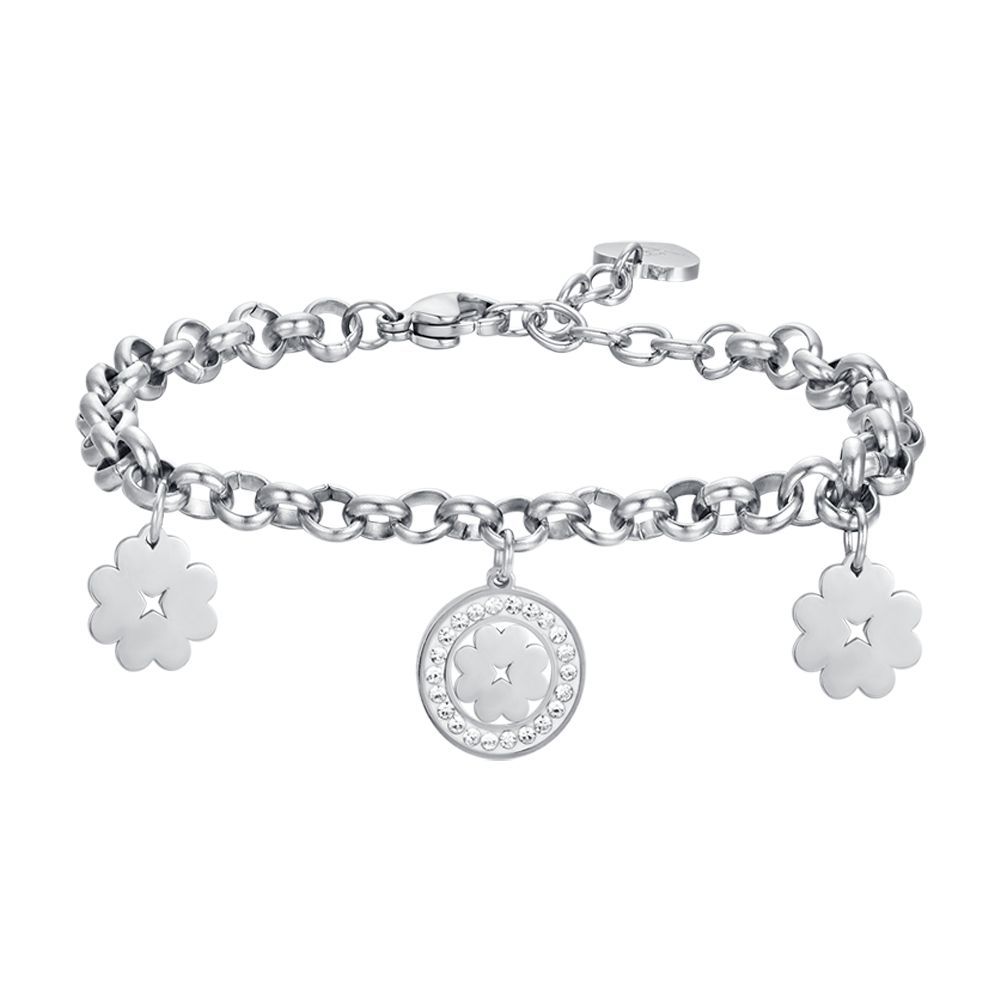 Luca Barra Bracciale Acciaio Quadrifoglio e Cristalli