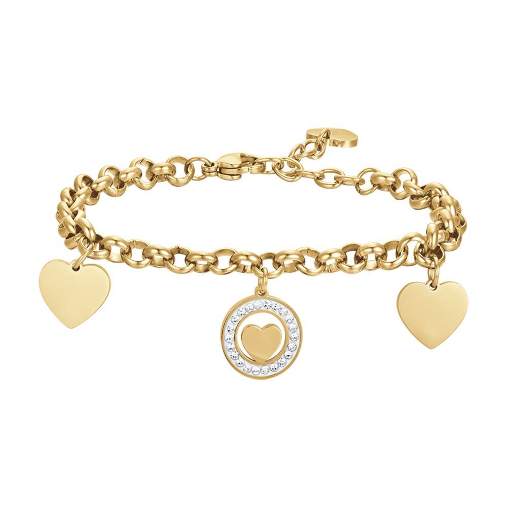 Luca Barra Bracciale Acciaio Gold Cuori e Cristalli
