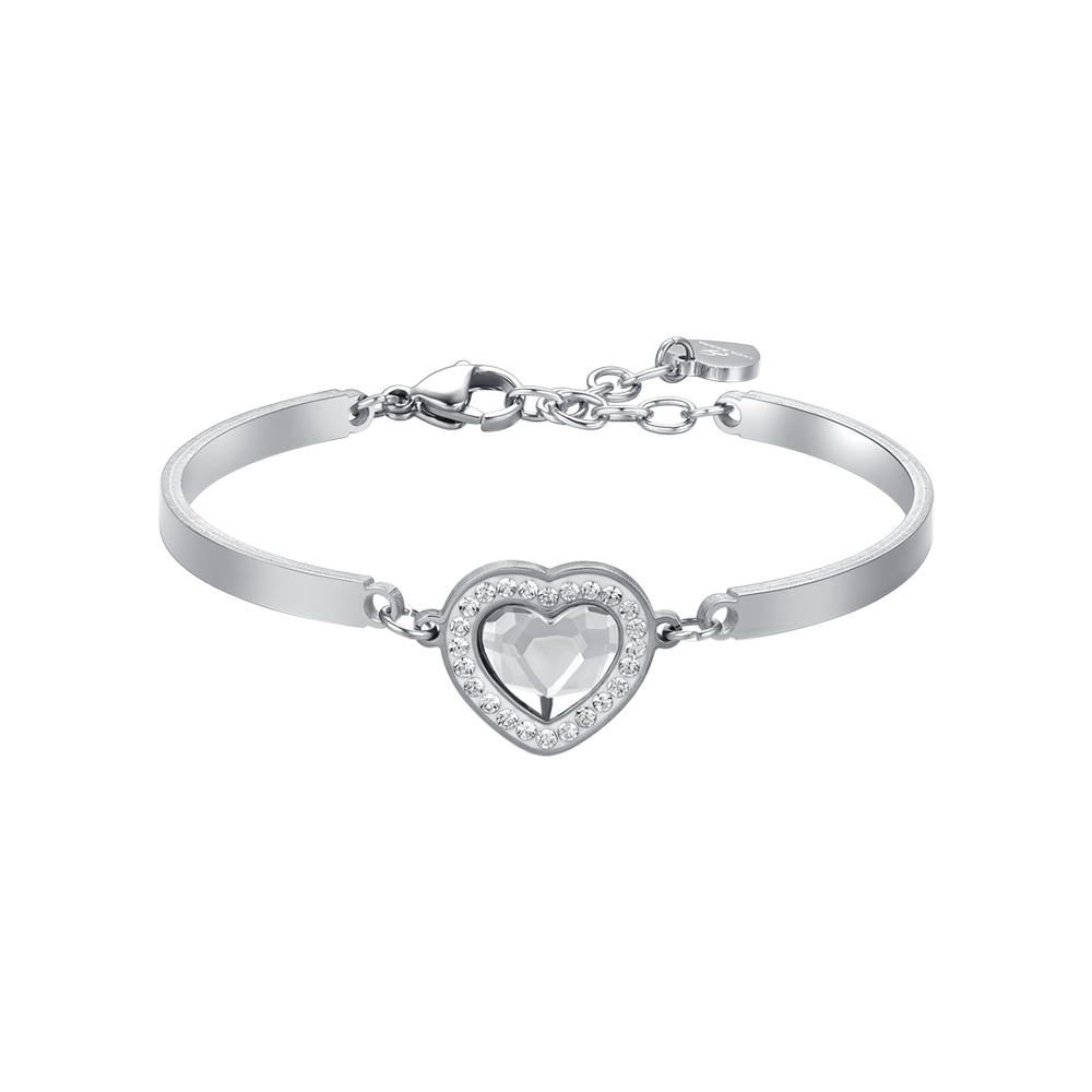 Luca Barra Bracciale Semirigido Acciaio Cuore Bianco