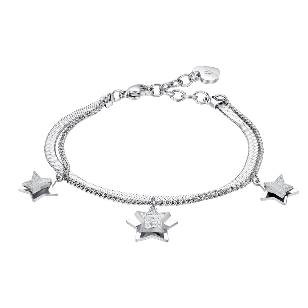 Luca Barra Bracciale 2 Fili Acciaio Stelle Zirconate