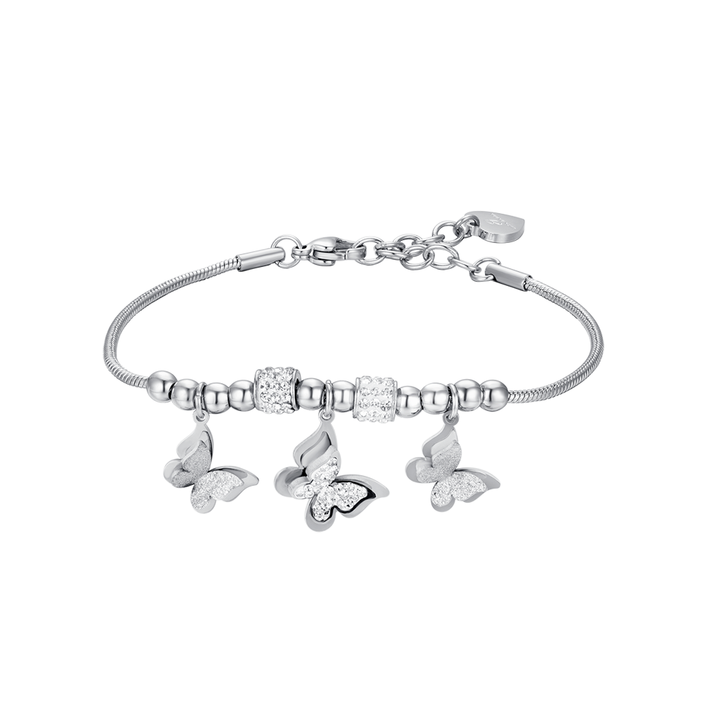 Luca Barra Bracciale Acciaio Farfalle Zirconate