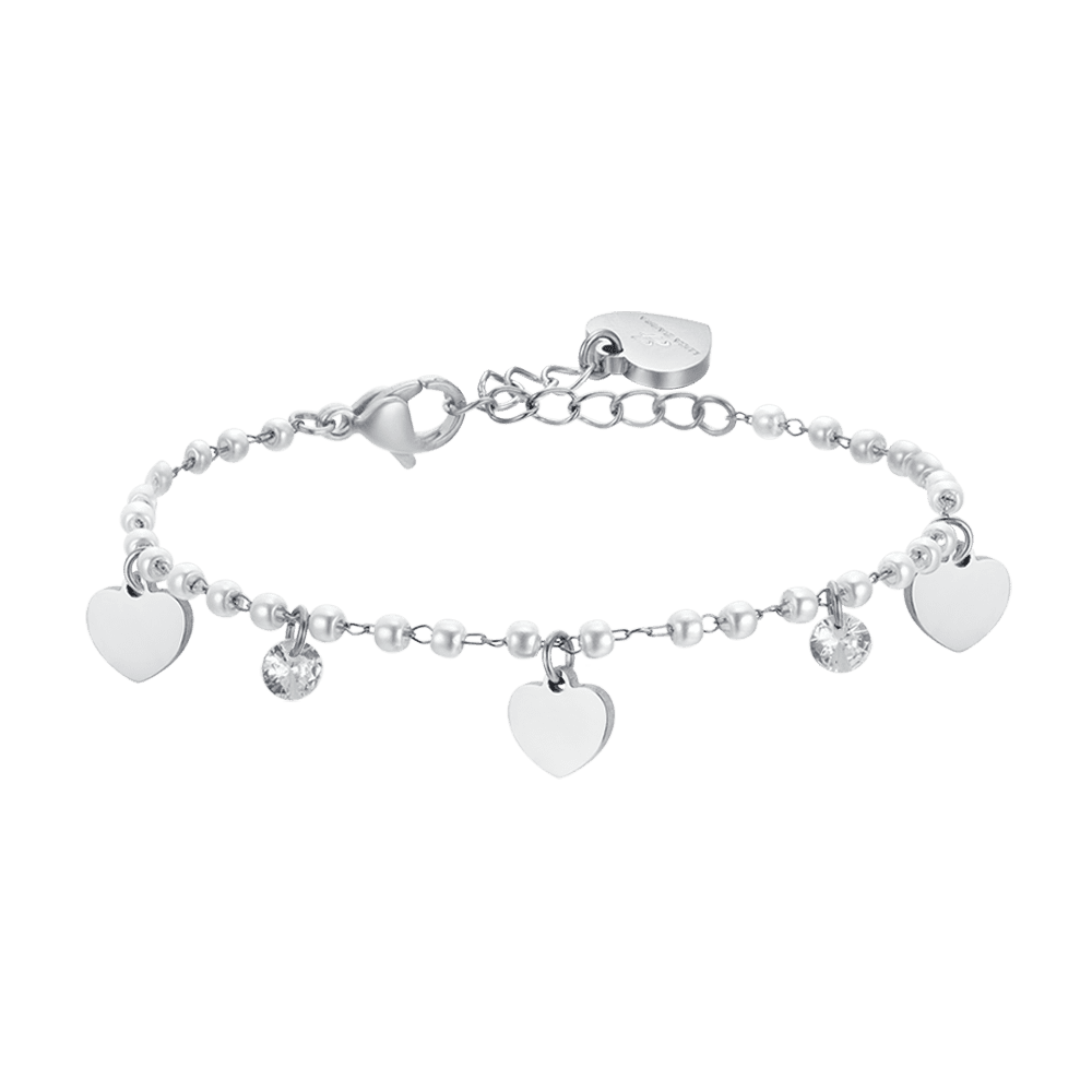 Luca Barra Bracciale Acciaio Perle Cuori e Punti Luce