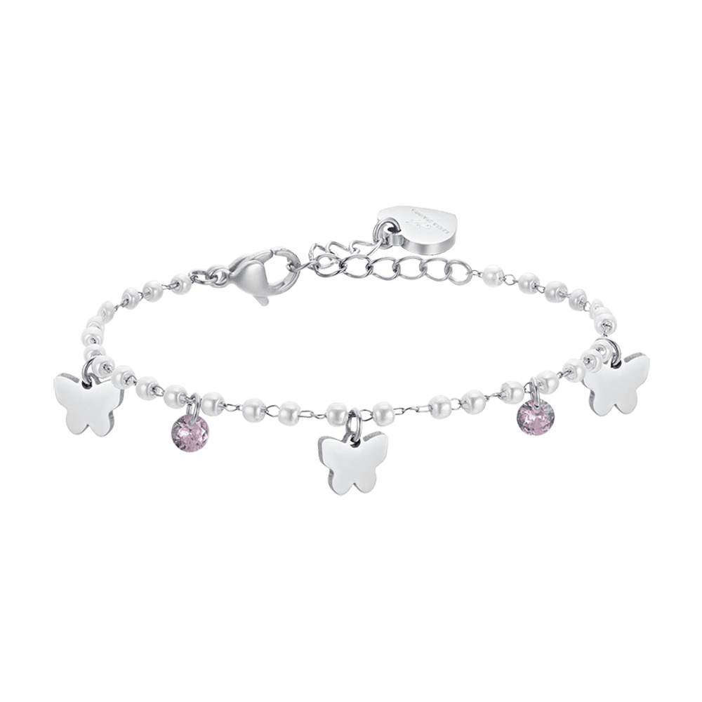 Luca Barra Bracciale Acciaio Perle Farfalle e Cristalli