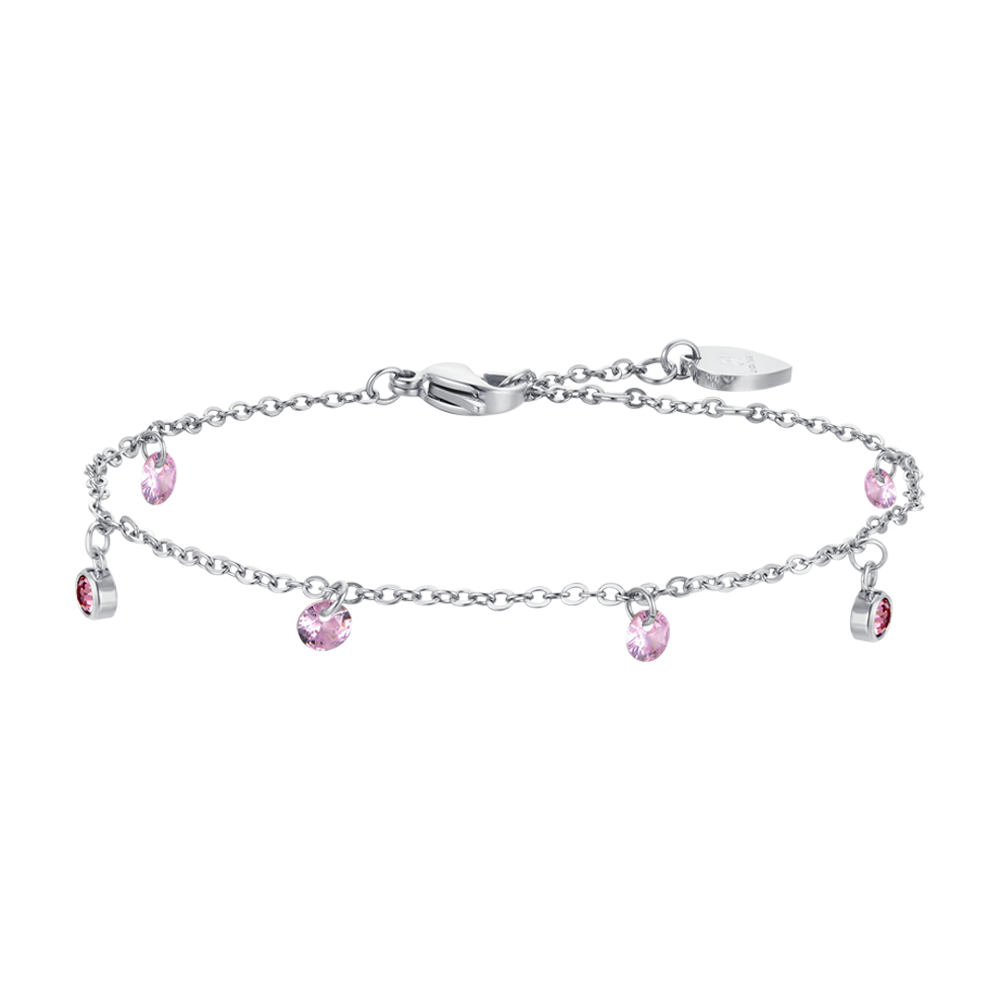Luca Barra Bracciale Acciaio Cristalli Rosa
