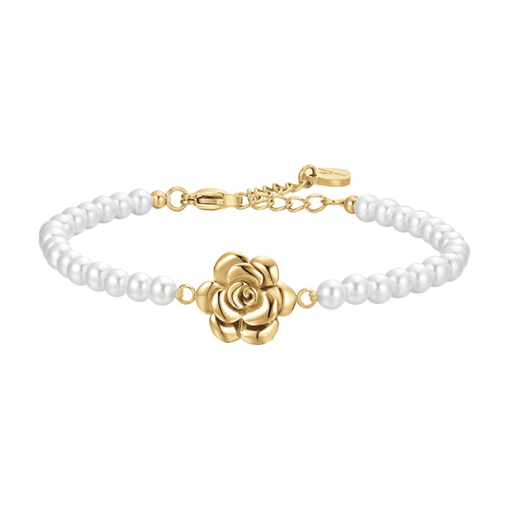 Luca Barra Bracciale Acciaio Gold Perle e Rosa