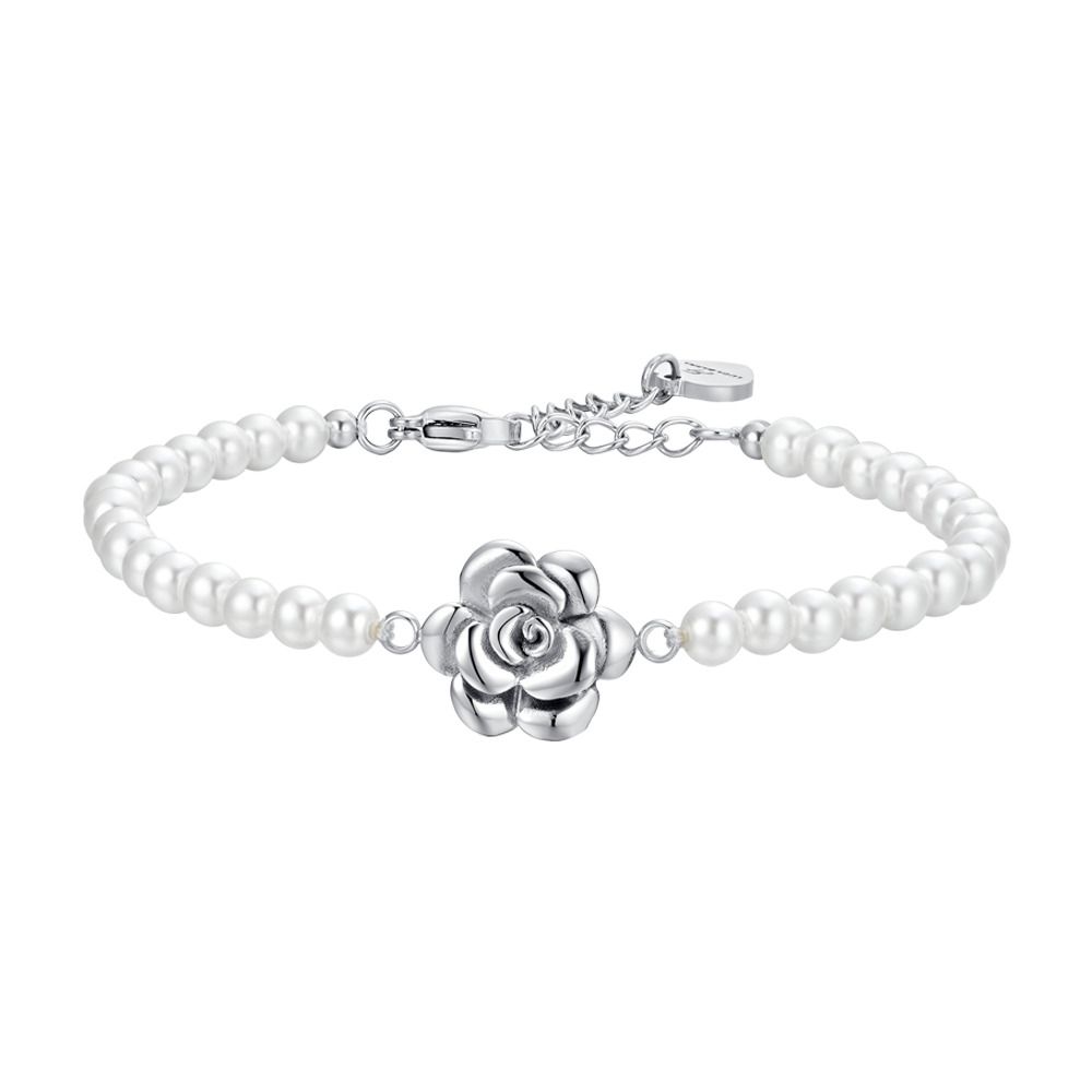 Luca Barra Bracciale Acciaio Perle e Rosa