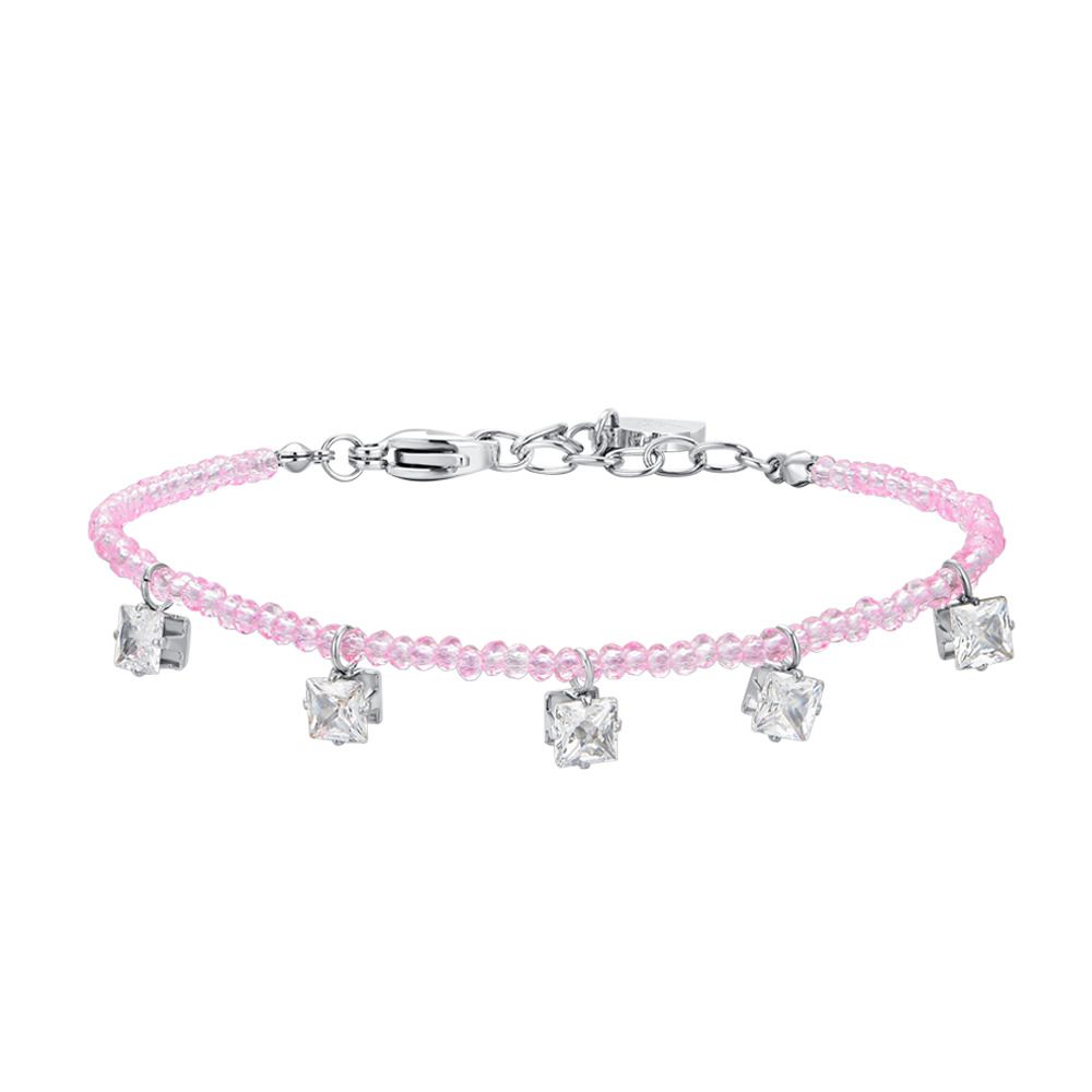 Luca Barra Bracciale Acciaio Cristalli Rosa e Bianchi