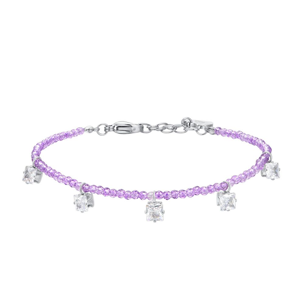 Luca Barra Bracciale Acciaio Cristalli Viola e Bianchi