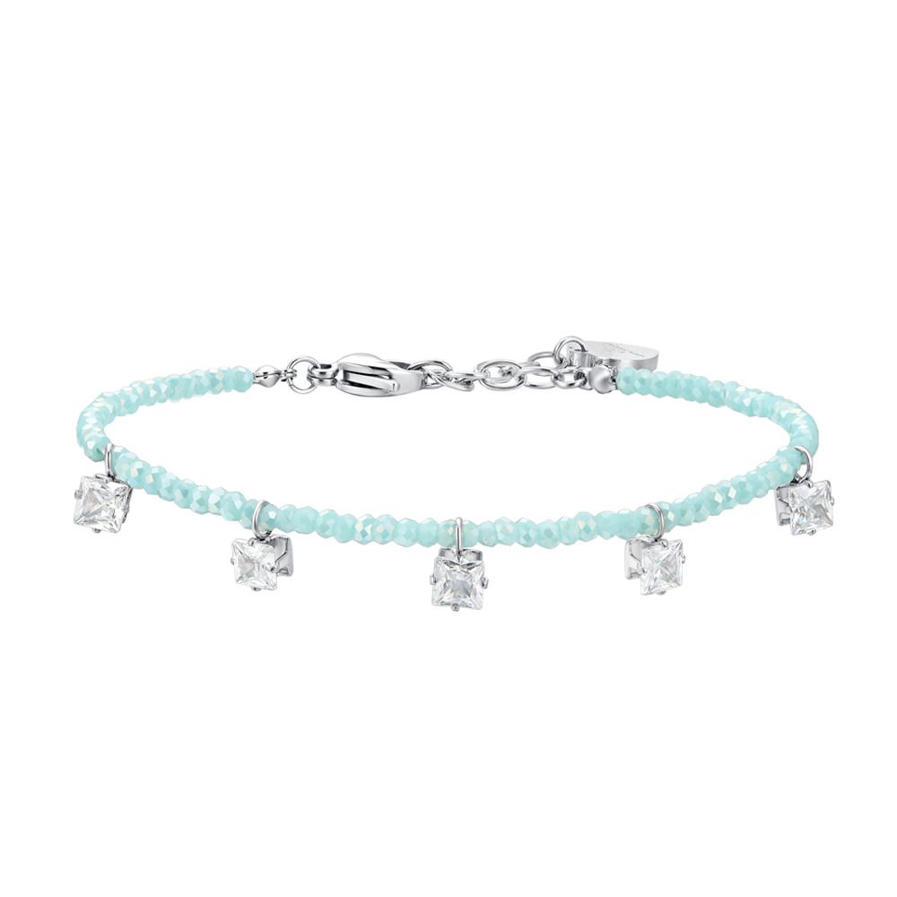 Luca Barra Bracciale Acciaio Cristalli Turchesi e Bianchi
