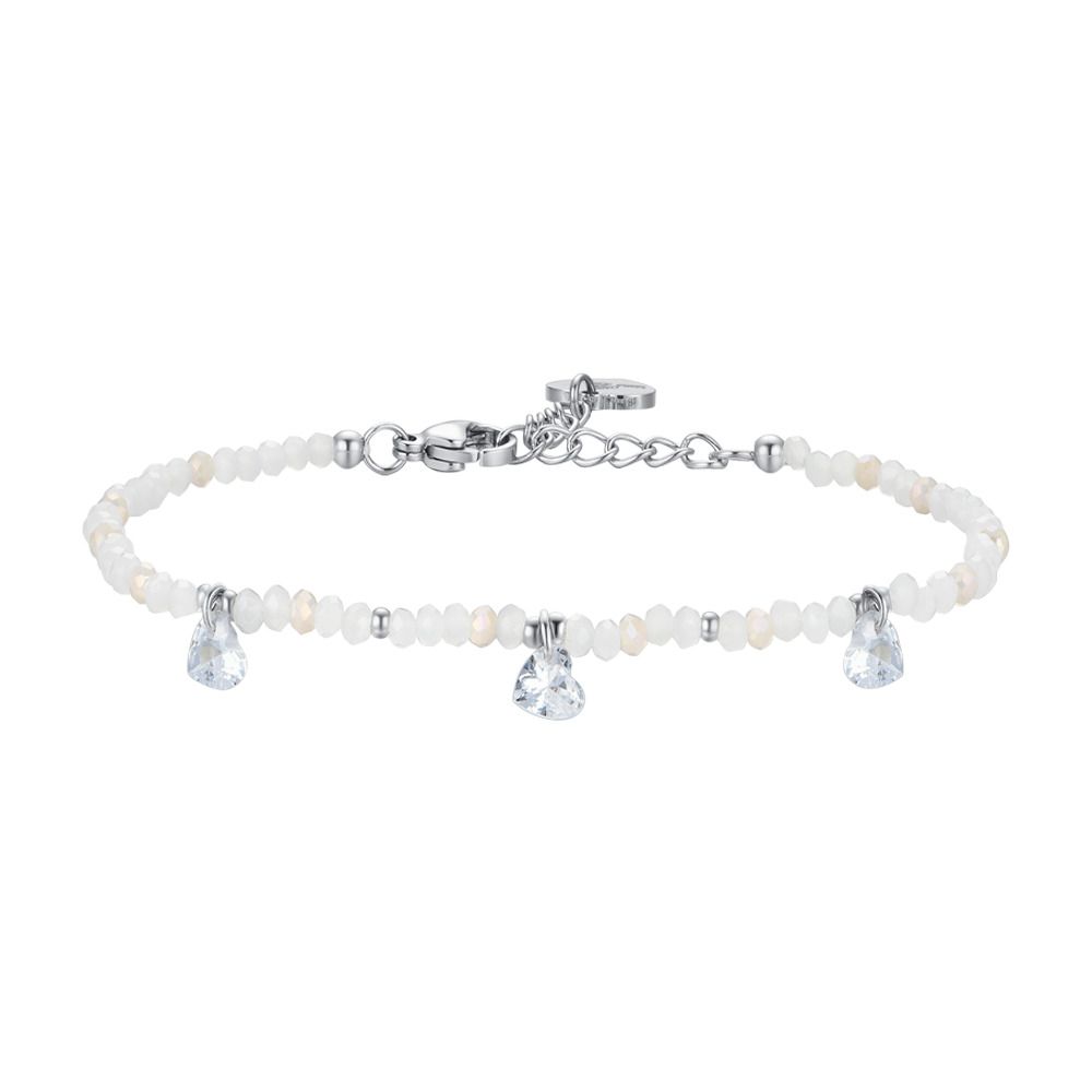 Luca Barra Bracciale Acciaio Pietre e Cuori Bianchi