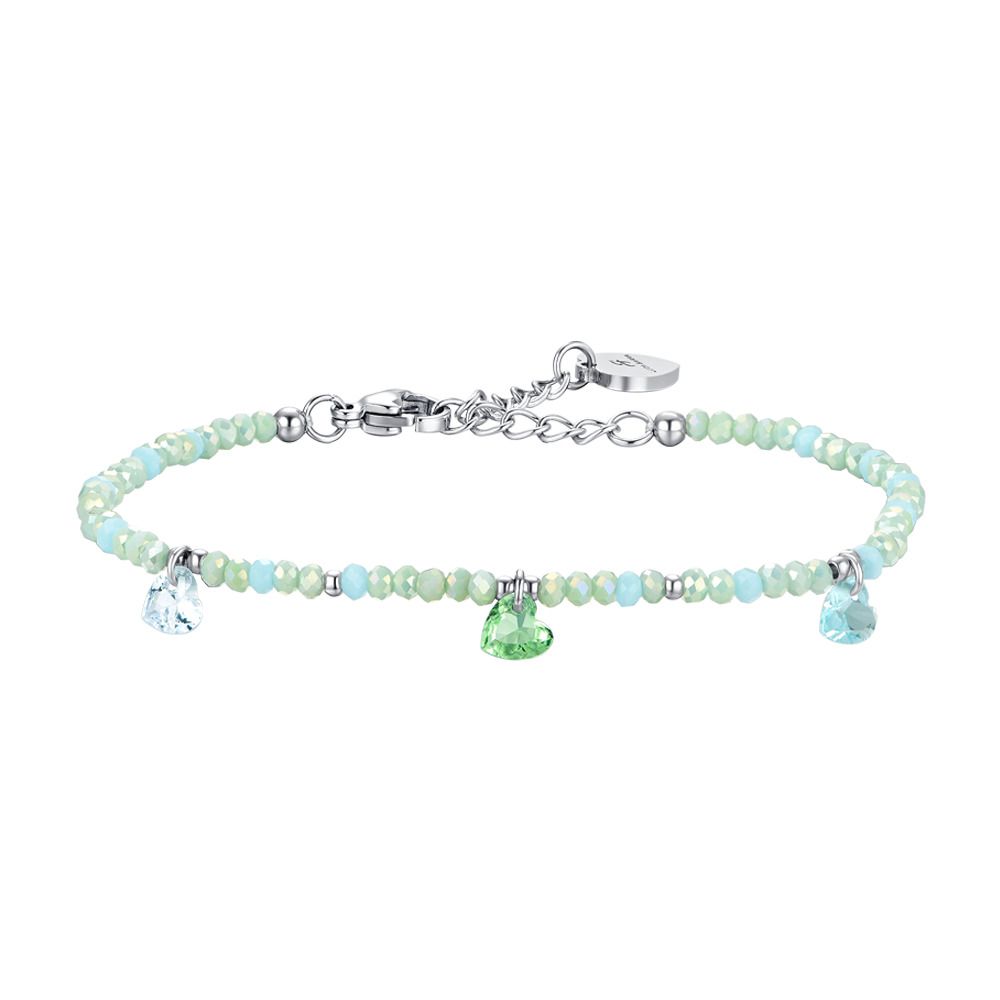 Luca Barra Bracciale Acciaio Pietre Verdi e Cuori Multicolor