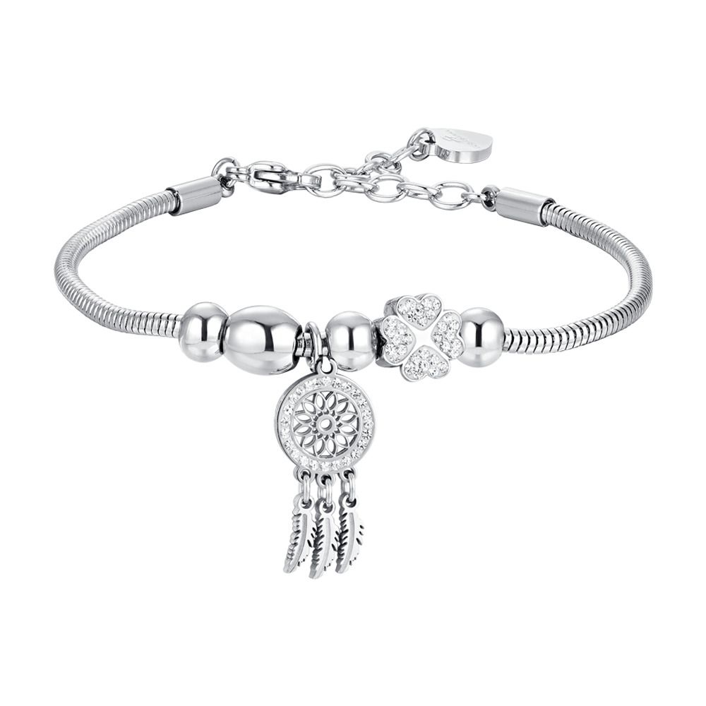 Luca Barra Bracciale Acciaio Acchiappasogni e Quadrifoglio