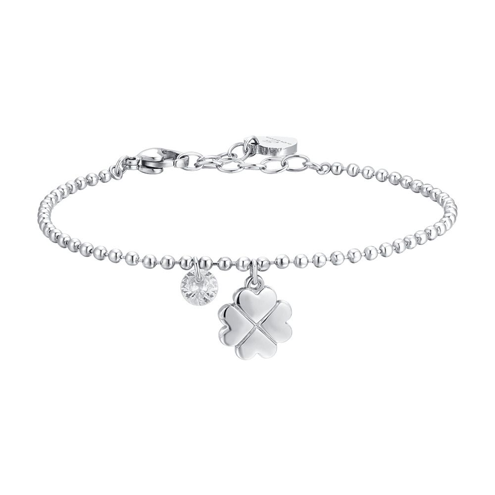  Luca Barra Bracciale Acciaio Quadrifoglio e Cristallo