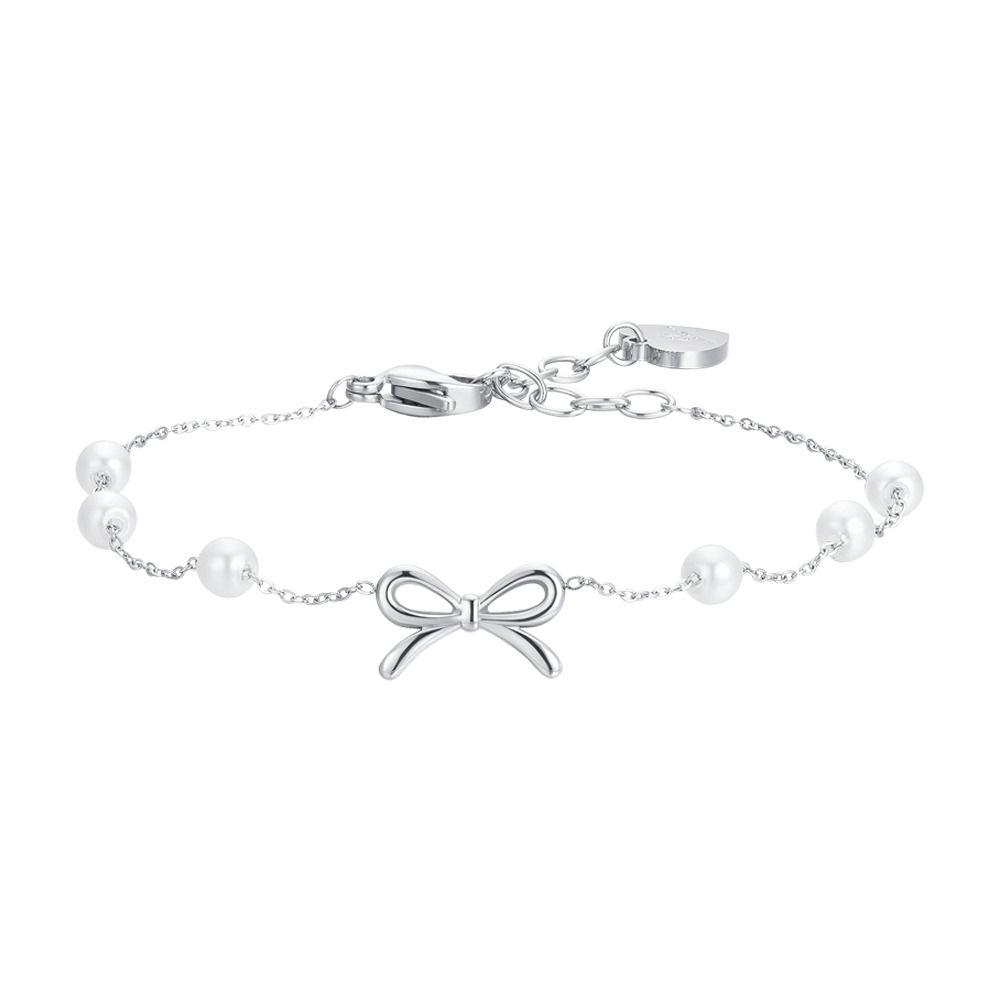  Luca Barra Bracciale Acciaio Perle e Fiocco