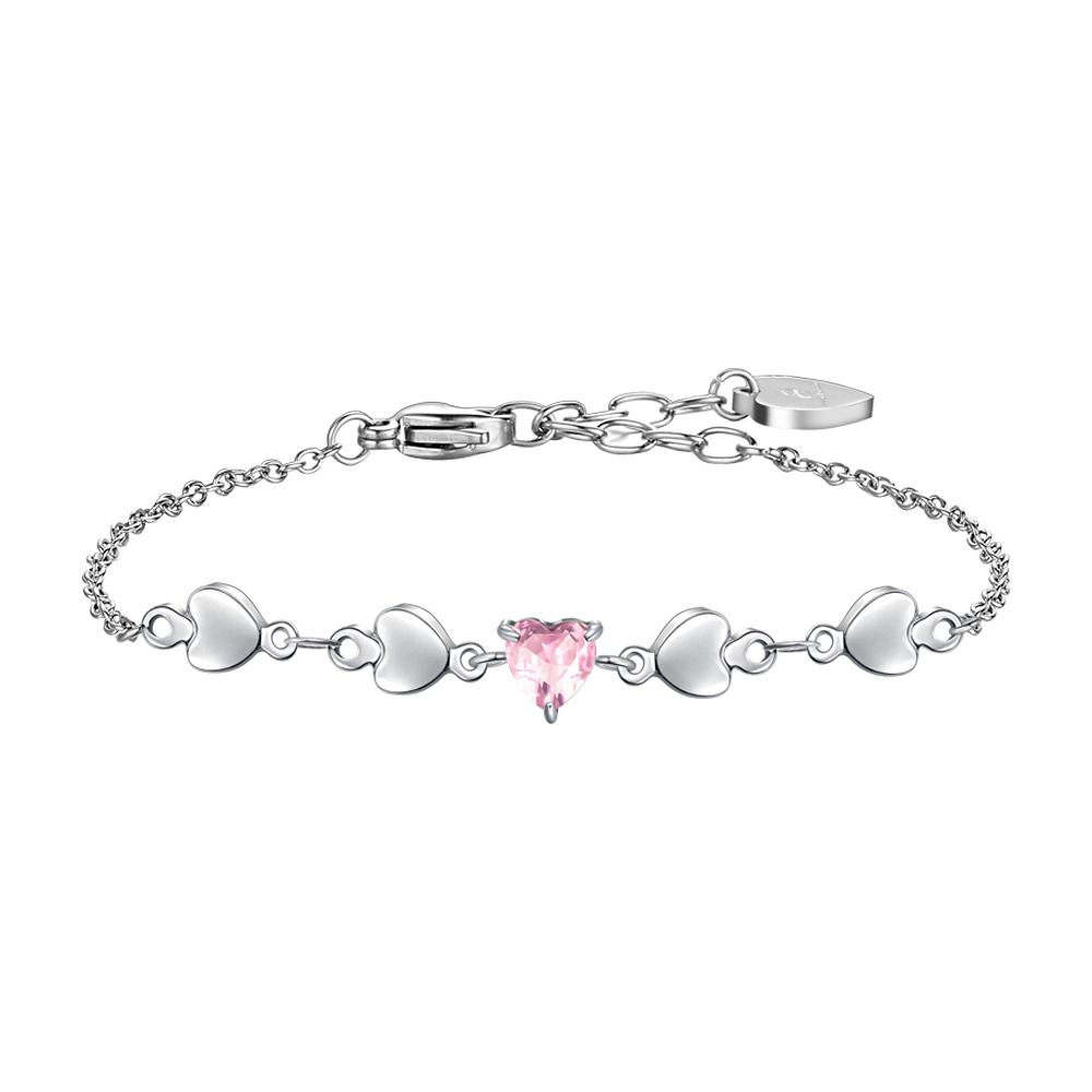 Luca Barra Bracciale Acciaio Cuori e Zircone Rosa