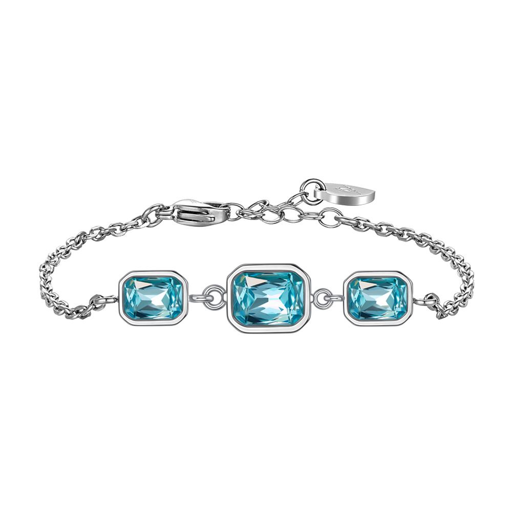 Luca Barra Bracciale Acciaio Cristalli Acquamarina