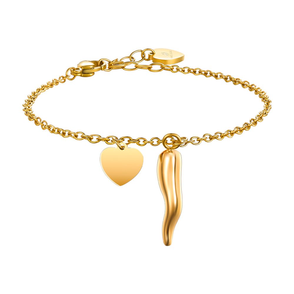 Luca Barra Bracciale Acciaio Gold Cuore e Cornetto