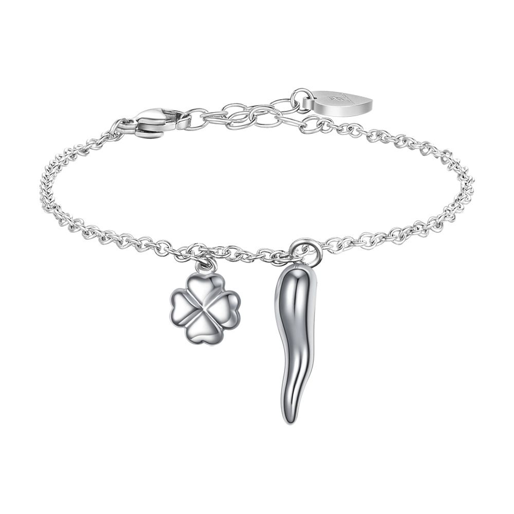 Luca Barra Bracciale Acciaio Quadrifoglio e Cornetto
