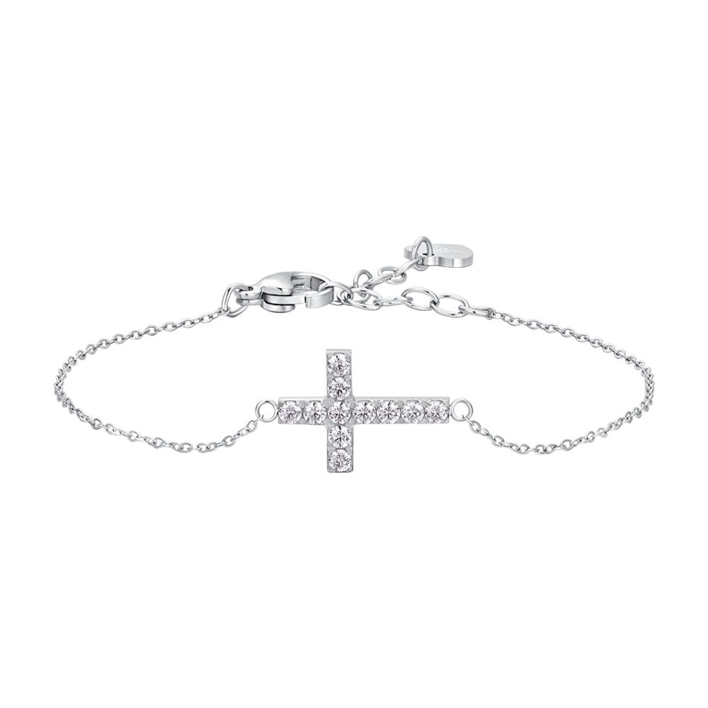 Luca Barra Bracciale Acciaio Croce e Zirconi
