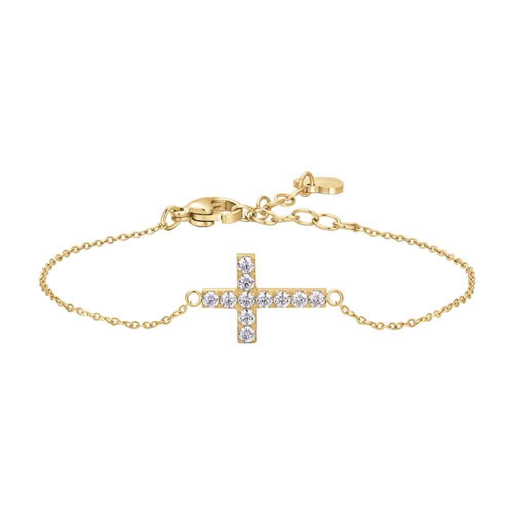 Luca Barra Bracciale Acciaio Gold Croce e Zirconi