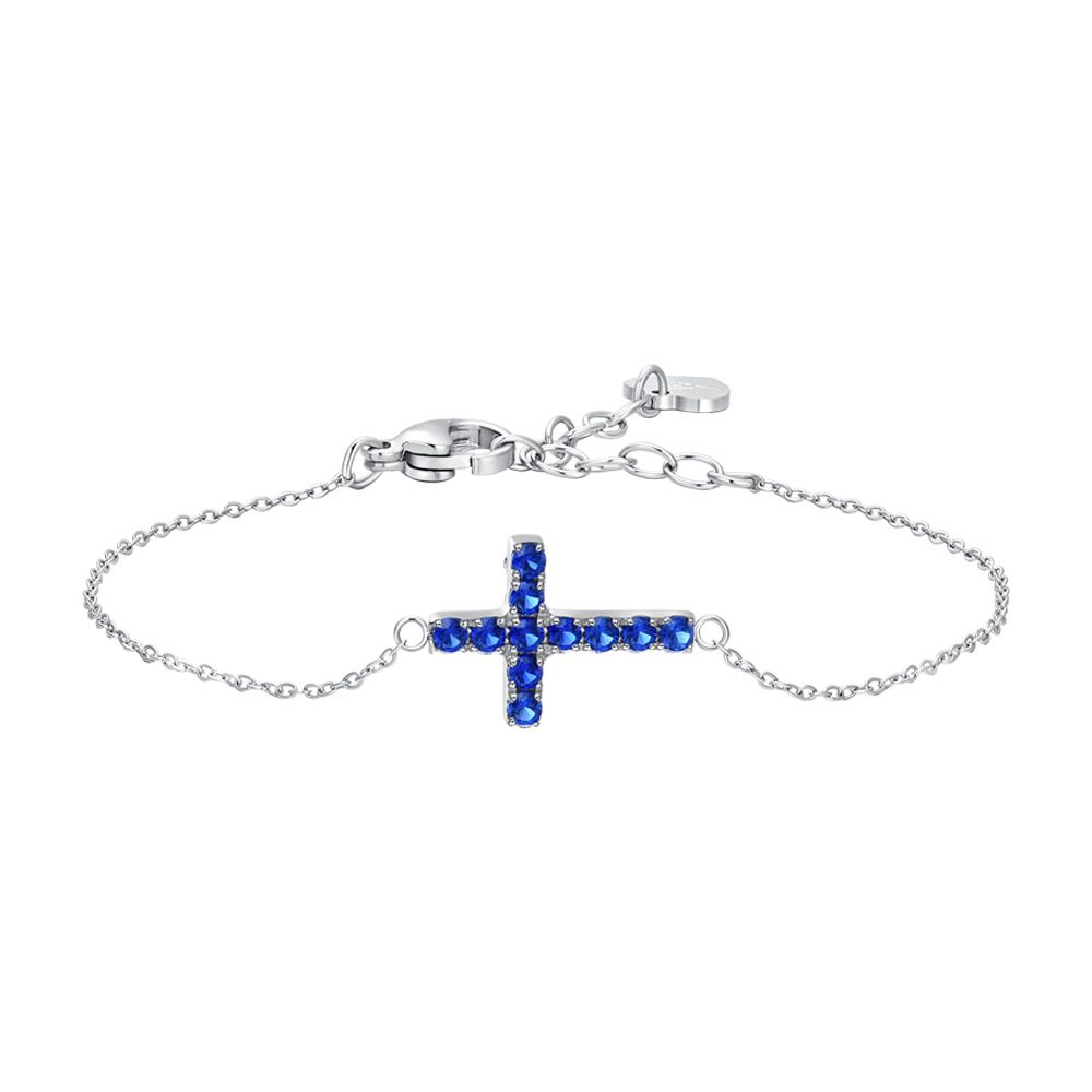 Luca Barra Bracciale Acciaio Croce e Zirconi Blu