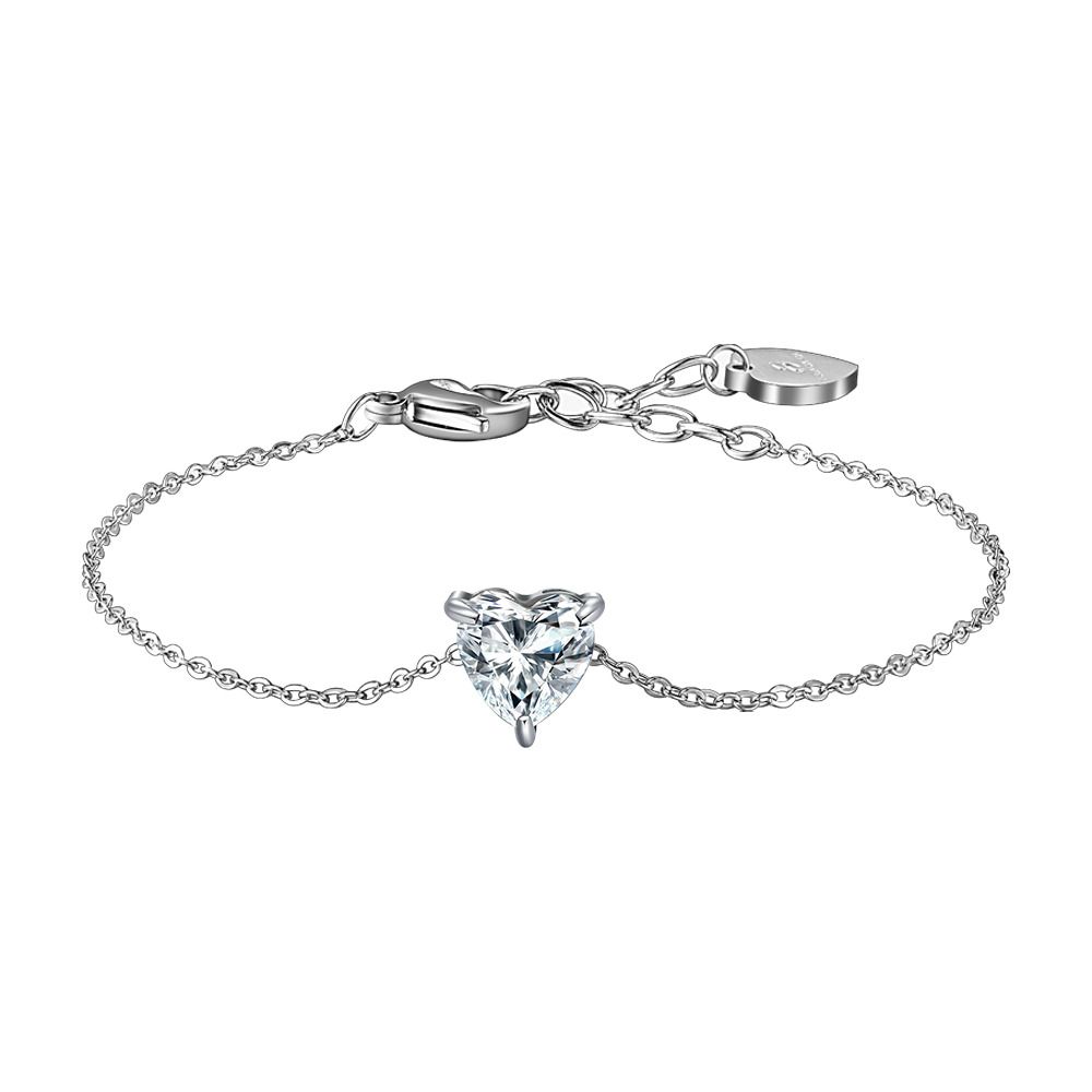 Luca Barra Bracciale Acciaio Cristallo Cuore Bianco