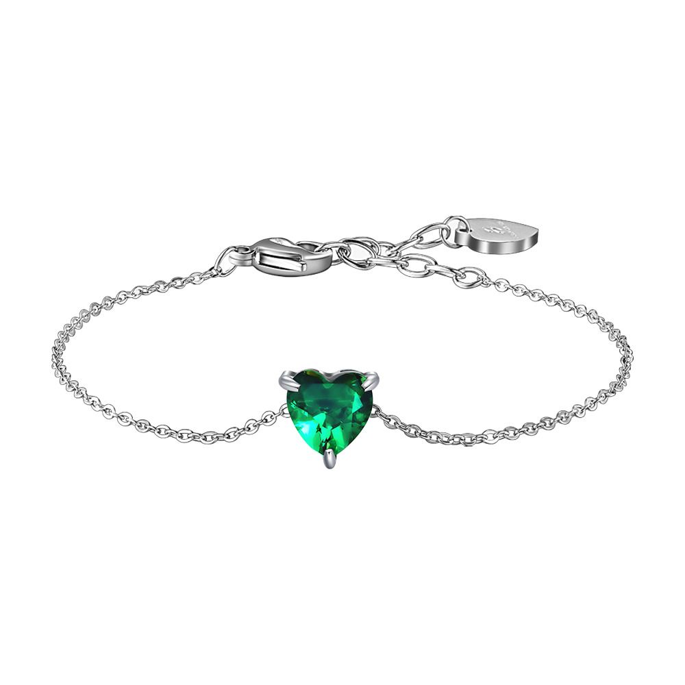 Luca Barra Bracciale Acciaio Cristallo Cuore Verde