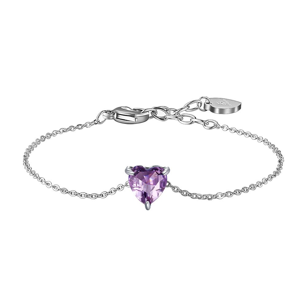 Luca Barra Bracciale Acciaio Cristallo Cuore Viola