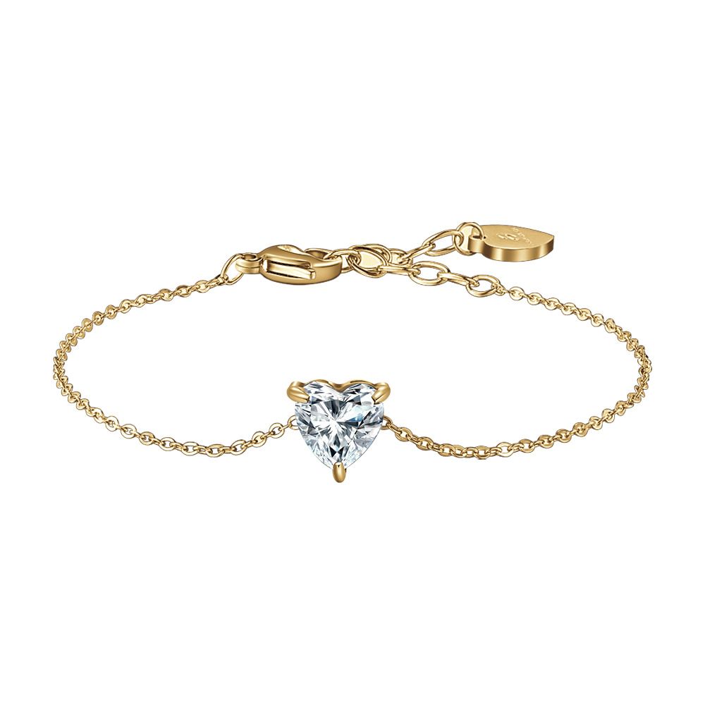 Luca Barra Bracciale Acciaio Gold Cristallo Cuore Bianco