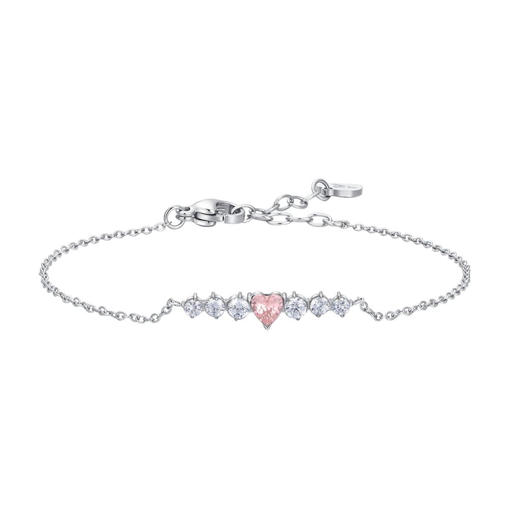 Luca Barra Bracciale Acciaio Cuore Rosa e Cristalli Bianchi