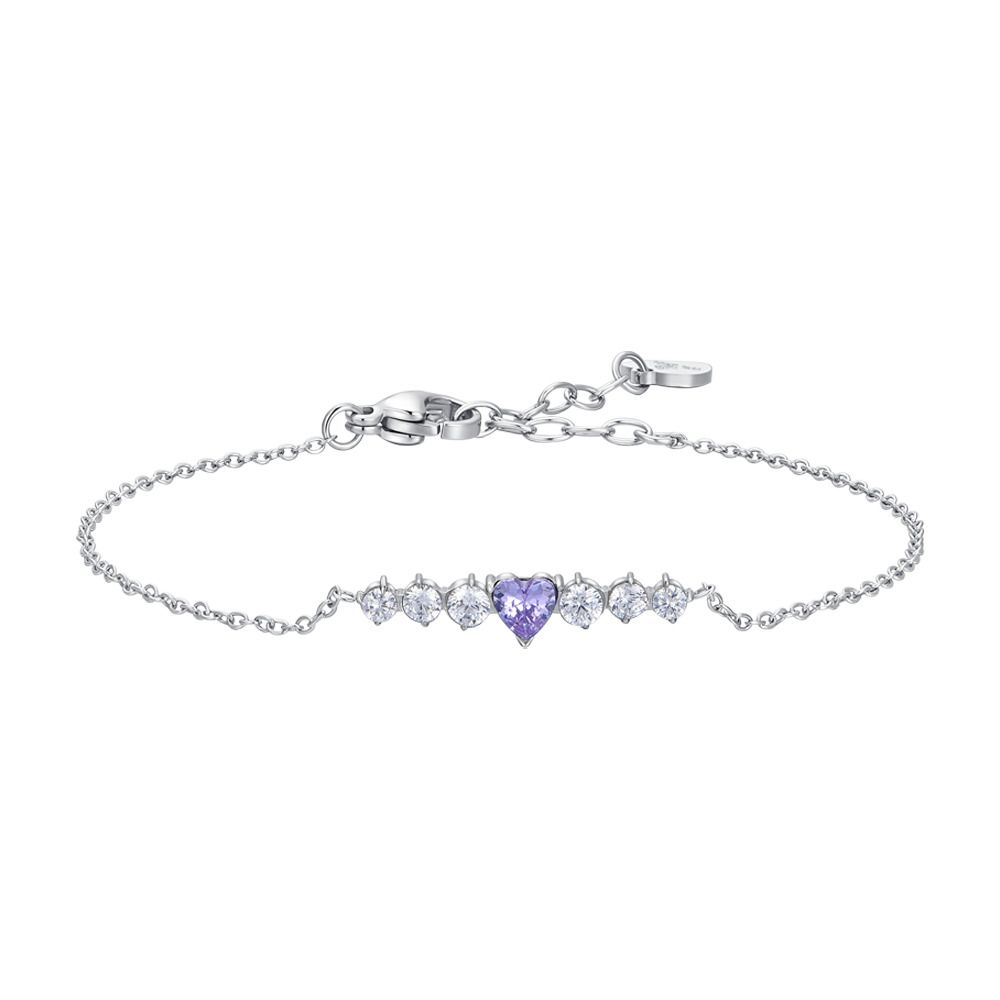 Luca Barra Bracciale Acciaio Cuore Viola e Cristalli Bianchi