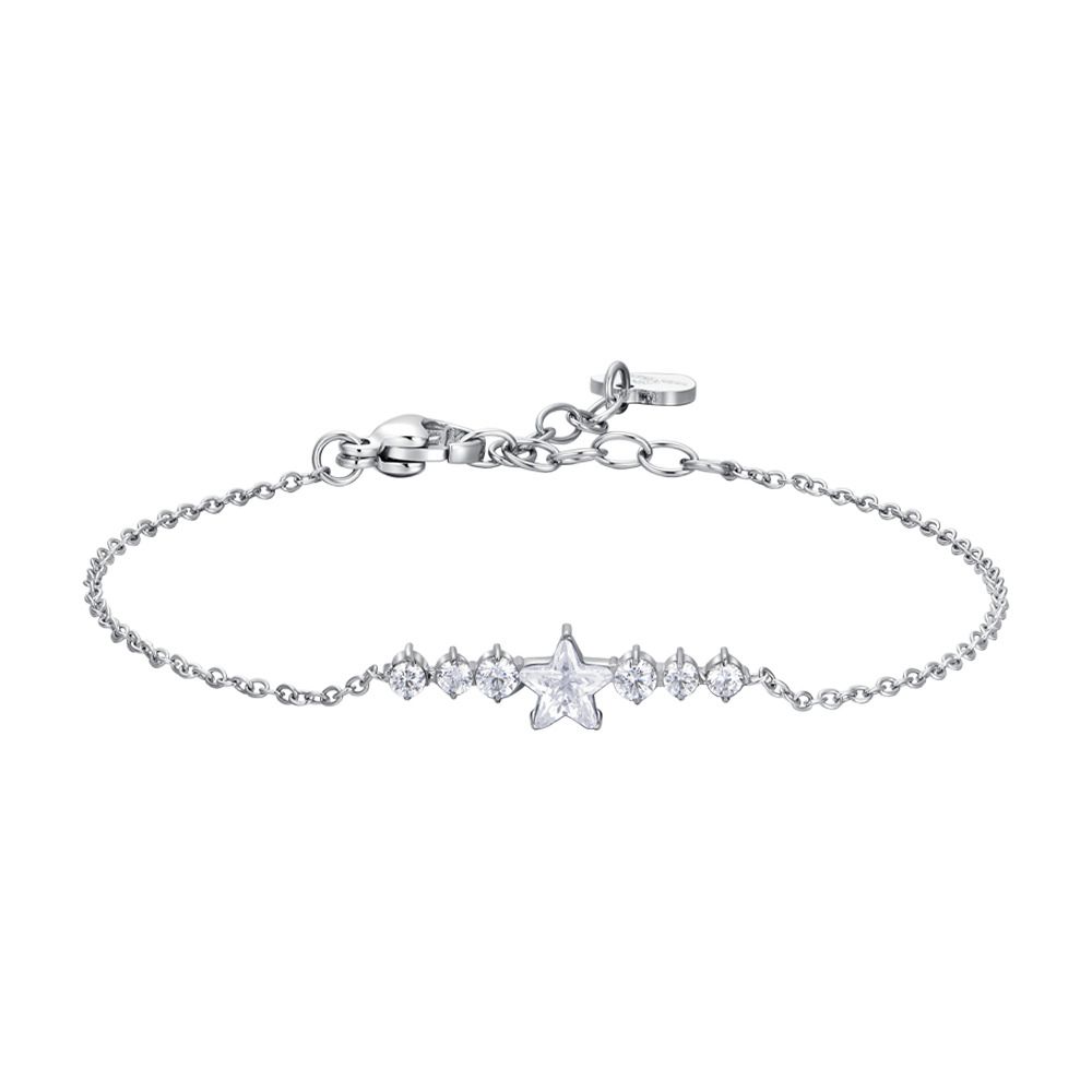Luca Barra Bracciale Acciaio Stella e Cristalli Bianchi