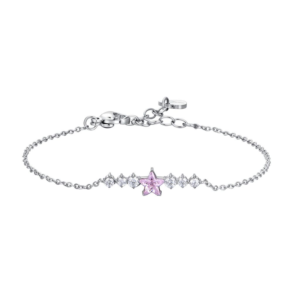 Luca Barra Bracciale Acciaio Stella Rosa e Cristalli Bianchi