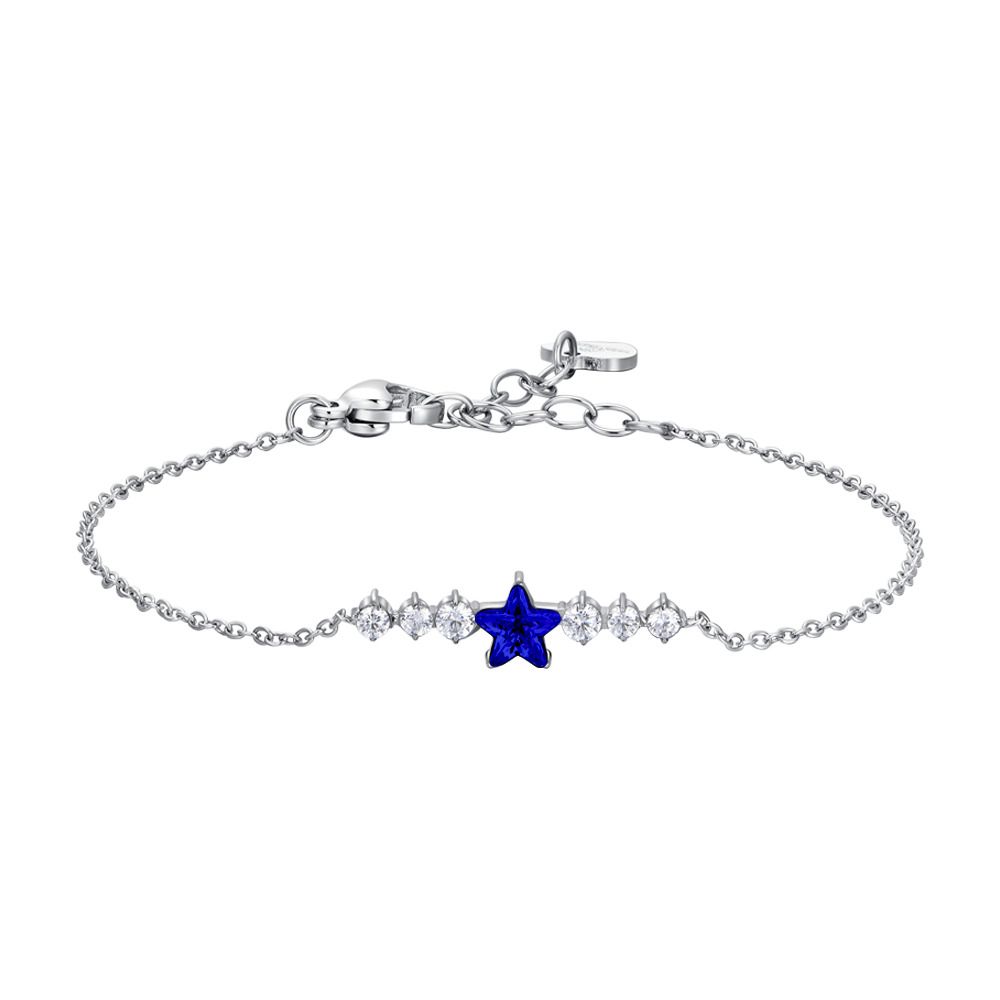 Luca Barra Bracciale Acciaio Stella Blu e Cristalli Bianchi