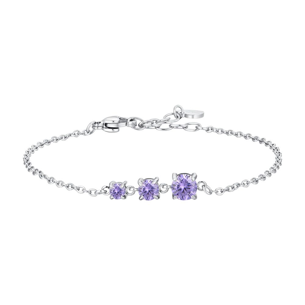 Luca Barra Bracciale Acciaio 3 Zirconi Viola